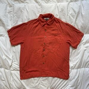 Tommy Bahama sz large silk orange button down shirt resort coastal casual beach